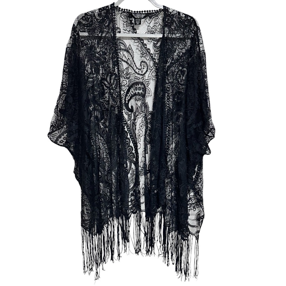 GOTHIC Black Lace Romance Fringe Cardigan Witchycore Duster Open Front L-1X